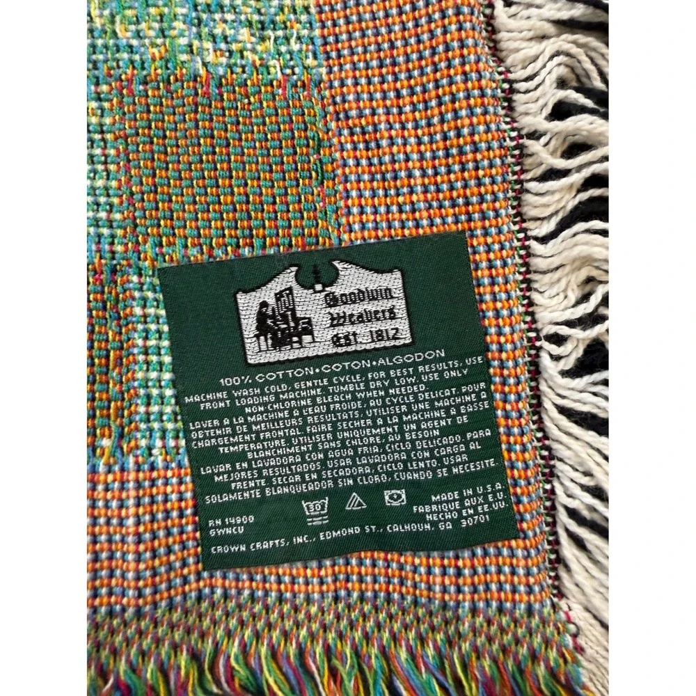 Vtg Goodwin Weavers Snowmen Caroling Woven Tapestry Throw Blanket USA 60